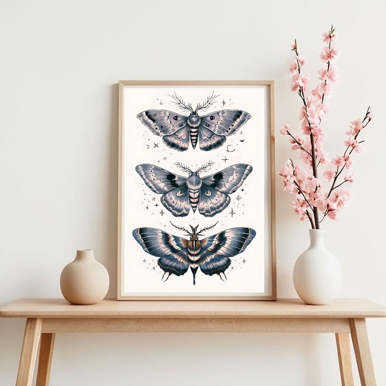 Mystical Moths Art Print: Whimsical Nocturnal Home Decor (digital ...