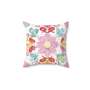 Crochet Design Esthetic, Throw Pillow, Nursery Decor, Pastel Pillow, Home Accent, Square Cushion, Spun Polyester Pillow