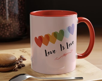 Love is Love - Rainbow Hearts, Accent Coffee Mug (11 oz)