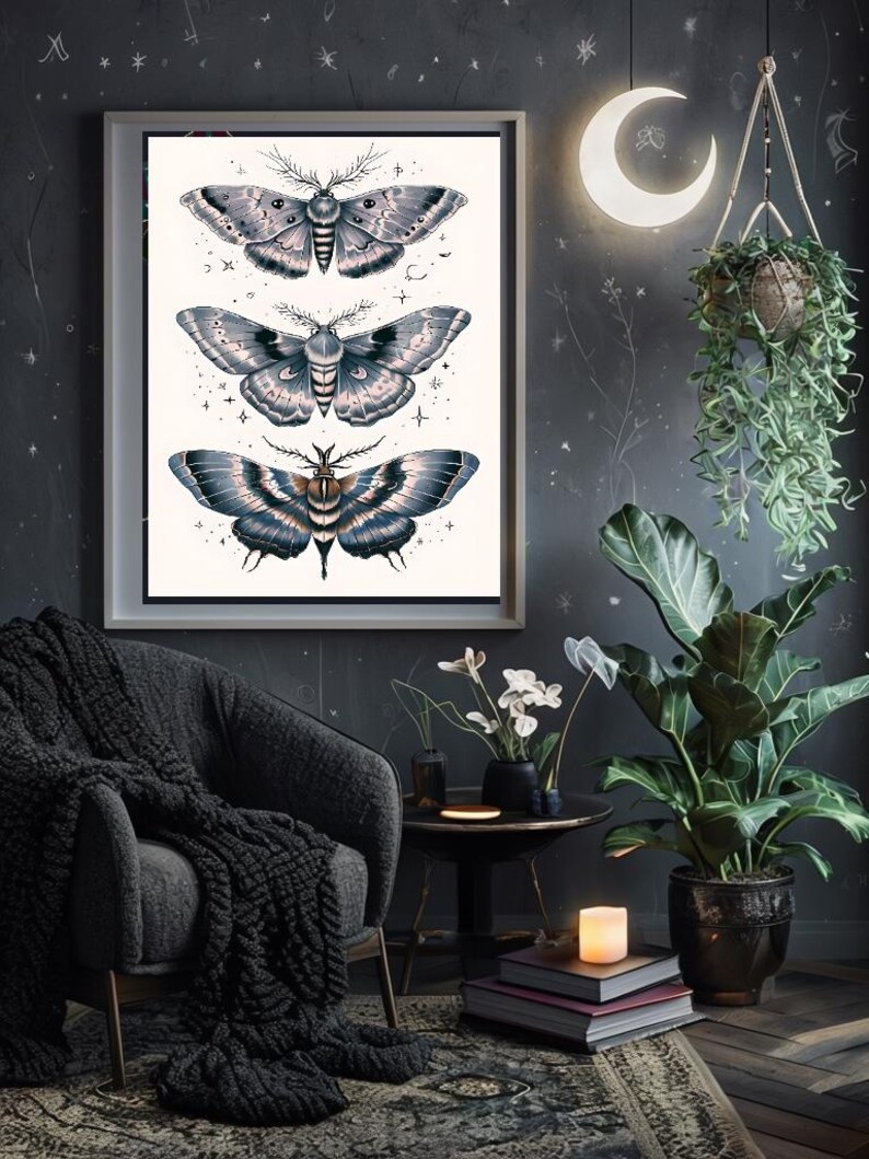 Mystical Moths Art Print: Whimsical Nocturnal Home Decor (digital ...