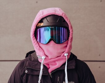 Pink Luxe Fleece Over The Helmet Hoodie For Skiing and Snowboarding Accessory for Staying Warm and Cozy Outside Hoodie Super Soft and Cozy