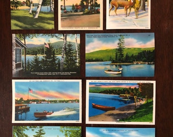 vintage lot of 9 1950s postcards, Adirondacks