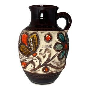 Vintage Vase Orange Brown Turquoise Jug Europe West Germany Ceramic Mid Century Pottery Kitchen Home Decor Rustic