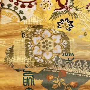 Vintage Japanese Nagoya Obi with Phoenix Motif – Gold Brocade Kimono Sash for Interior Decor, Upcycle, or Display