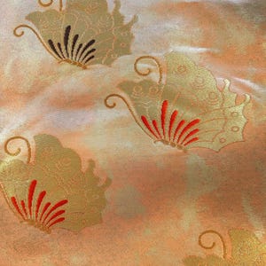 Vintage Nagoya Obi with Abstract Butterfly Pattern – Elegant Shimmering Silk, Dreamy Japanese Kimono Fabric