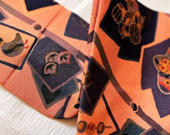 Vintage Nagoya Obi | Edo Inspired Kimono Belt, Pink Orange Textile
