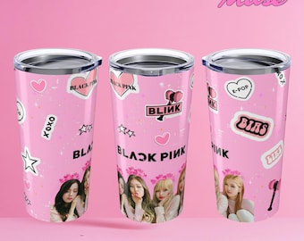 40 Oz Kpop Black&pink Flip Top Laser Engraved Tumbler | Blink