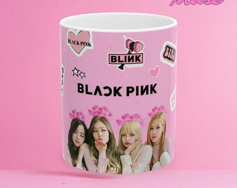 Taza de cerámica rosa y negra: regalo para fans del K-pop