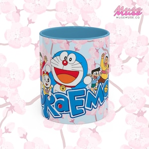 Mug, Doraemon Cartoon inspired coffee cup, 11 15oz ceramic tea mug, cute anime character gift, kitchen drinkware, novelty collectible decor
