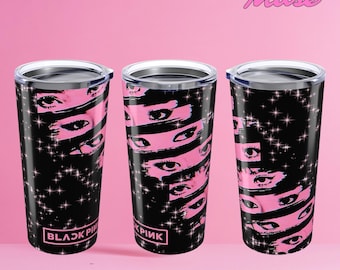 Zwartroze Kpop-beker: geïsoleerde beker van 20 oz, cadeau knipperventilator