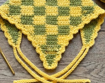 Crochet Bandana Headscarf Pattern PDF, Hair Kerchief , Granny Stitch Head Wrap,  Summer Hair Scarf.