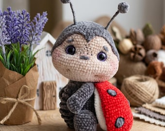Crochet Ladybug Amigurumi Pattern, Velvet Ladybird Plushie, Stuffed Animal Nursery, Bug Toy, Soft Chenille.