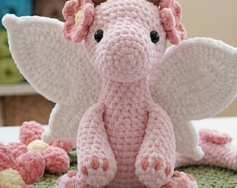Cherry Blossom Dragon Crochet Pattern PDF - Pastel Flower Fairy Dragon Amigurumi - Chunky Plush DIY.