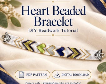 Heart Beaded Bracelet PDF Pattern, Chevron Seed Bead Jewelry Tutorial