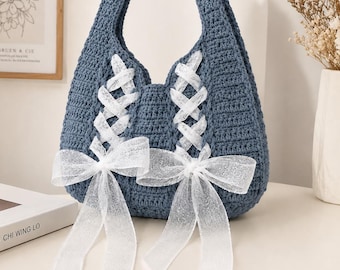 Crochet Cinta Bag Pattern PDF | Bow Shoulder Tutorial | Lace-Up Purse | Y2K Handbag | Instant Digital