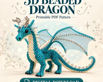 3D Beaded Dragon PDF Pattern, Turquoise Winged Beading Tutorial