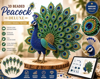 3D Beaded Peacock Pattern PDF | Deluxe Peacock Beading Tutorial | Step-by-Step Beadwork Guide