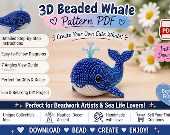 3D Beaded Whale Pattern PDF | Whale Beading Tutorial | DIY Sea Animal Bead | Beginner Step-by-Step