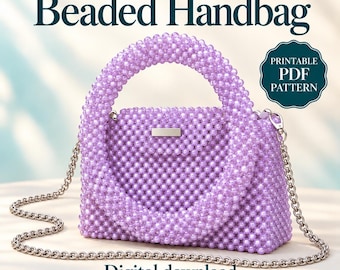 Beaded Handbag PDF Pattern, Lilac Pearl-Look Purse, DIY Beadwork Tutorial