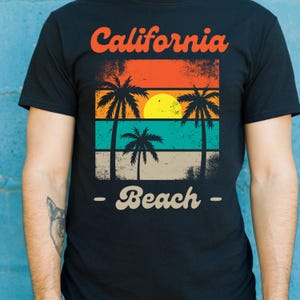 Retro California Beach Sunset PNG: Palm Tree Graphic Tee Design (Digital Download)
