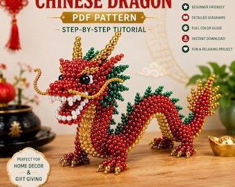 3D Beaded Chinese Dragon Pattern PDF | Dragon Beading Tutorial | Beginner Bead Animal