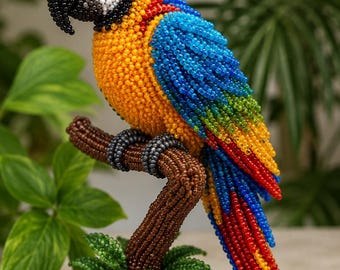 3D Beaded Macaw Parrot On trunk PDF | Bead Bird | Seed Beads | DIY Bird Figurine