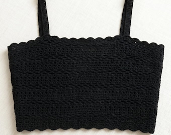 Black Crochet Crop Top, Summer Bralette, Scalloped Tank, Stella Lace Top, Hippie Chic Beach.