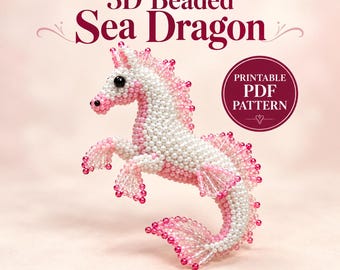 3D Beaded Sea Dragon PDF Pattern, Pink and White Beadwork, DIY Fantasy Creature