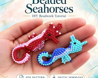 Beaded Seahorse PDF Pattern, 3D Sea Animal Beadwork Tutorial, DIY Seed Bead Ocean Ornament