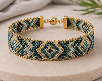 Beaded Mosaic Bracelet Pattern PDF | Seed Bead Bracelet Tutorial | Peyote Stitch Beading | DIY Jewelry
