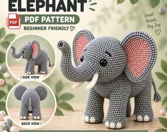 3D Beaded Elephant PDF Pattern | Brick Stitch Beading Tutorial | DIY Elephants Bead Animal | English