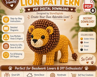 3D Beaded Lion Pattern PDF | Lion Beading Tutorial | DIY Bead Animal | Step-by-Step Beginner