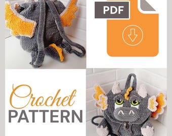 Crochet Baby Dragon Backpack Pattern PDF, Amigurumi Animal Bag, Personalized Toddler Rucksack, Digital Download