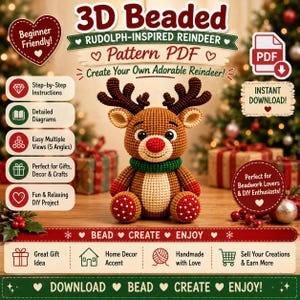 3D Beaded Reindeer Pattern PDF | Reindeer Beading Tutorial | DIY Bead Animal | Beginner Beadwork