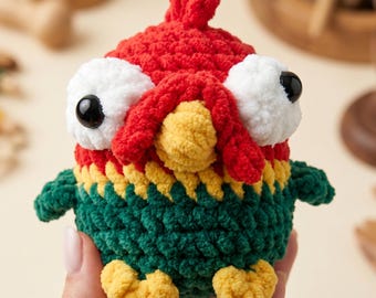 Crochet Chicken Amigurumi Pattern, Colorful Bird Toy, Chenille Chicken, Jungle Nursery Decor, Beginner Friendly.