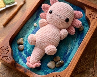 Crochet Axolotl Plush Toy, Pink Amigurumi Salamander, Handmade Nursery Decor, Soft Chenille Plush Gift.