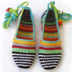 Zapatilla Crochet Slippers Pattern | Rainbow Striped Ballet Flats with Pom Poms | Beginner Friendly