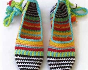 Zapatilla Crochet Slippers Pattern | Rainbow Striped Ballet Flats with Pom Poms | Beginner Friendly