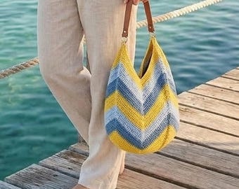 Chevron Crochet Bag Pattern, ZigZag Striped Tote, Beach Bag DIY, Summer Shoulder Bags.