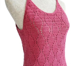 Summer Sea Crochet Top Pattern, Diamond Lace Tank, Sleeveless Summer Blouse, PDF Digital Download.