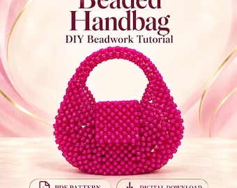 Beaded Handbag PDF Pattern, DIY Fuchsia Purse, Beadwork Tutorial, Digital Download