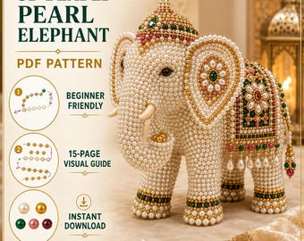 3D Beaded Elephant PDF Pattern, Pearl Elephant Beading Tutorial, Step-by-Step Seed Bead Animal, Beginner