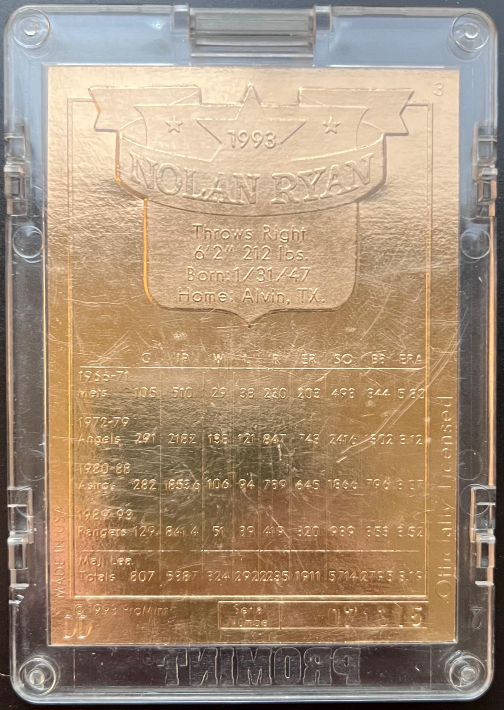 1993 Promint 22k Gold Nolan Ryan Baseball Card - Etsy