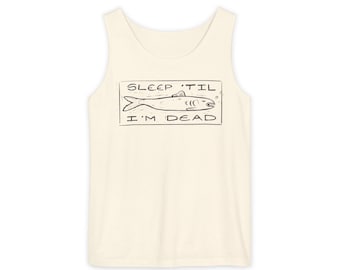 Camiseta sin mangas con ilustración de pez "Duerme hasta morir" / Camiseta sin mangas con gráfico divertido de sueño
