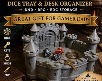 Castle Dice Tray & Desk Organizer for Dad | DND Dice Holder | RPG Dungeon Master Gift | Medieval Desk Decor | Father’s Day Gift for Gamers