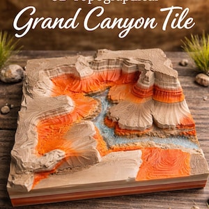 Grand Canyon Topographic Map Tile | 3D Raised Terrain Decor | 6x6, 8x8 Canyon (PLA)