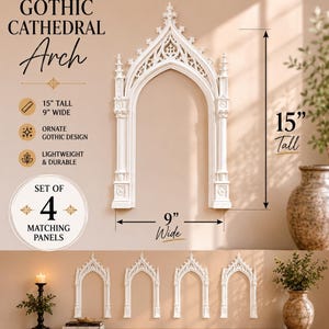 Large Gothic Cathedral Arch Wall Decor | Cathedral Window Frame | Gothic Home Decor | Set of 2 or Set of 4 | Black or White Wall Art