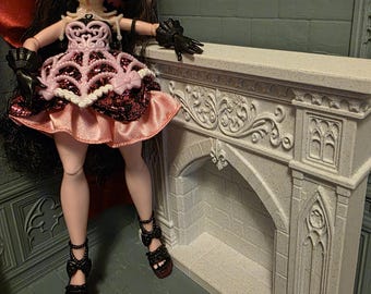 Gothic Doll Fireplace | Miniature Vampire Manor Furniture, Room Decor Accessory