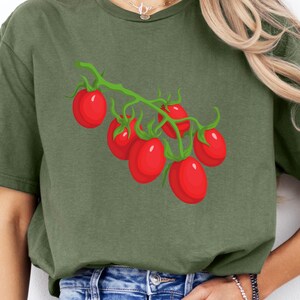 Tomaten-Shirt, Obst-Shirt, Cottage Core Shirt, Cottagecore Kleidung, Gemüse-Shirt, Obst-Shirt, Wecker-T-Shirt, Gartenarbeit Geschenk
