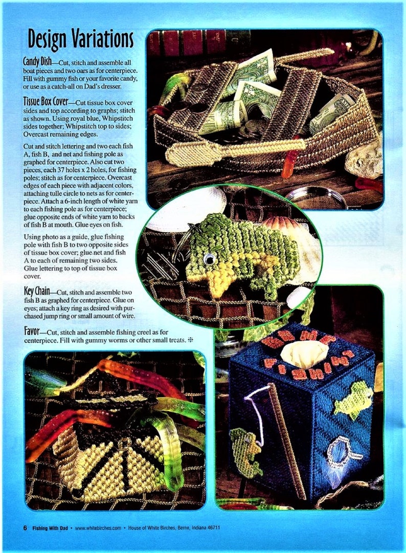 Plastic Canvas Pattern Rare FISHING BOAT Centerpiece for DAD Tissue Box